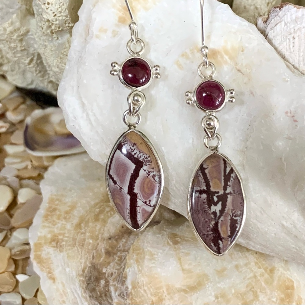 Sonoran Dendritic Rhyolite & Garnet Earrings - Picture 1 of 4